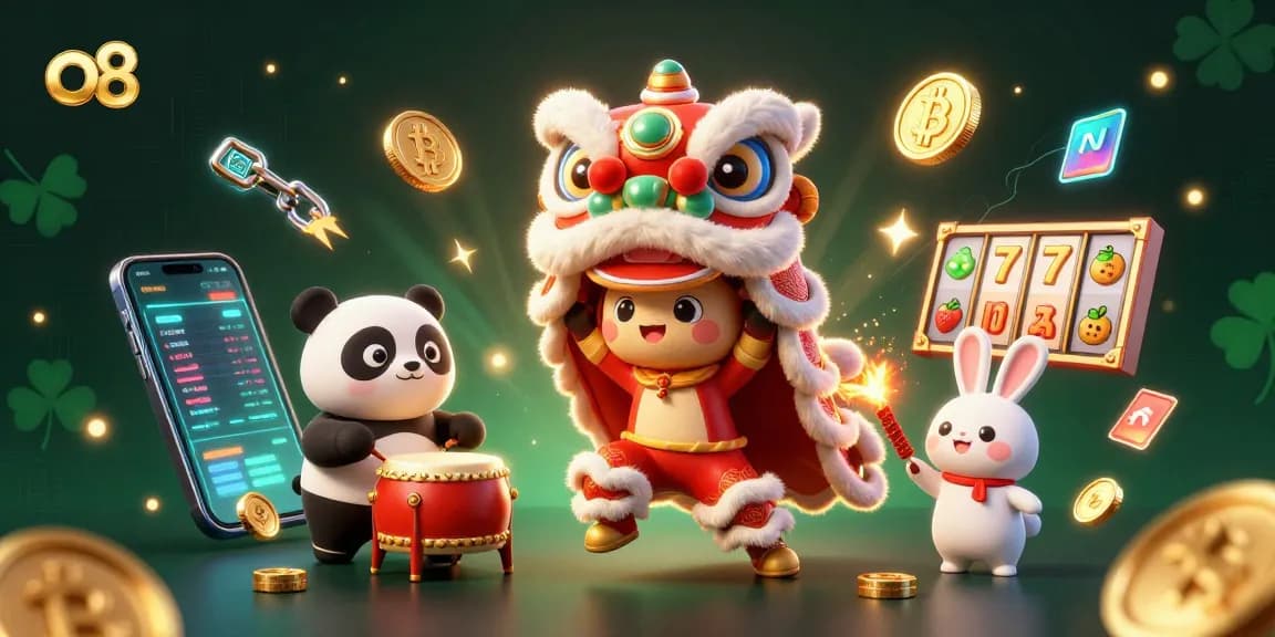 Experience thrilling wins at o8 online casino with vibrant characters celebrating and showcasing exciting game elements.