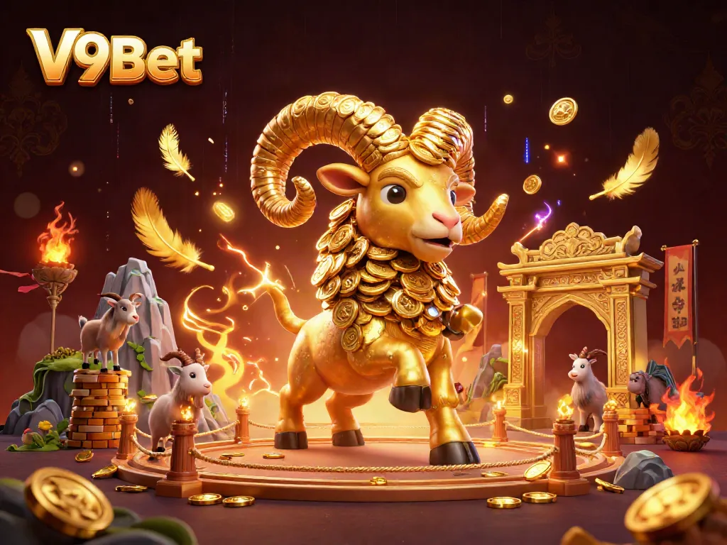 Experience the thrilling atmosphere of V9Bet with a dynamic 3D illustration of epic gaming elements.