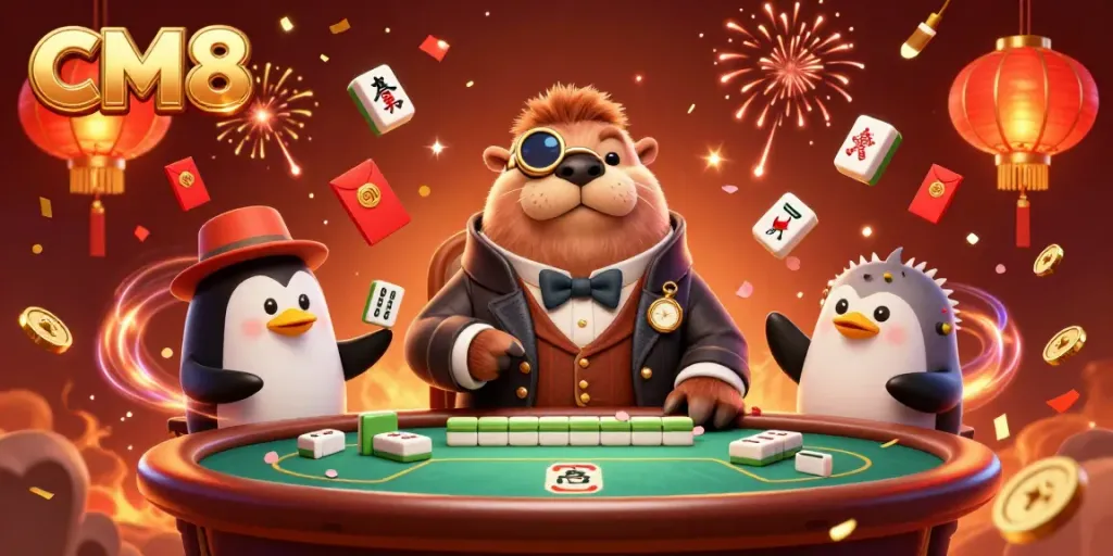 Feel the excitement at CM8 with a jolly walrus playing poker alongside a sophisticated penguin dealer and a bluffing pufferfish.