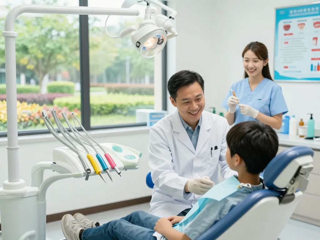 Dentist near me providing consultation in a bright dental clinic.
