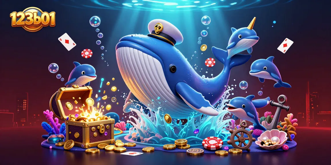Engage with 123b01's vibrant underwater gambling scene featuring exciting whales and poker chips.
