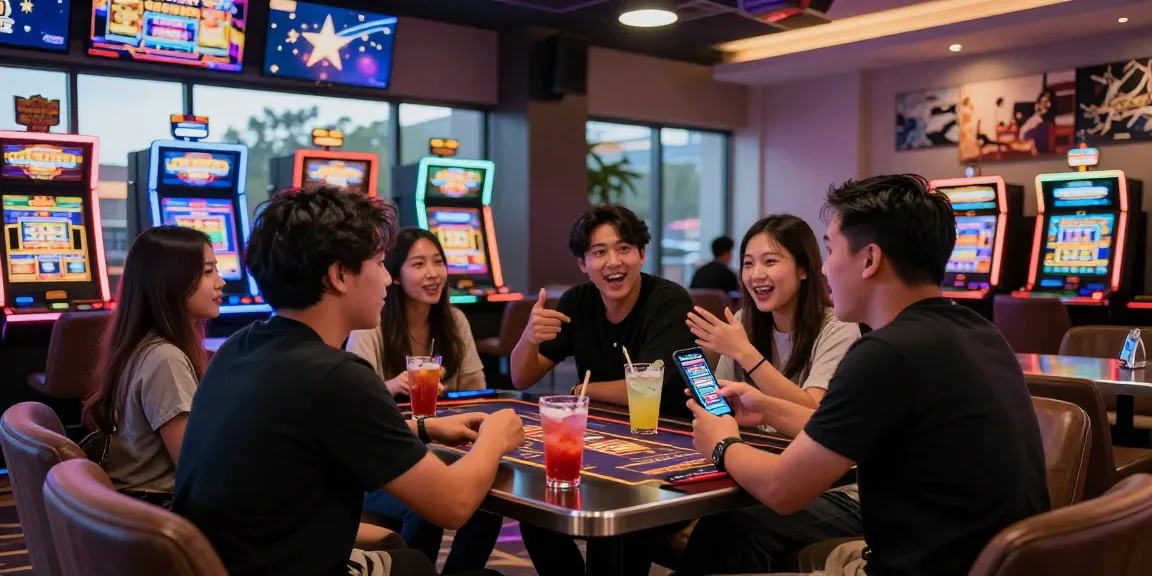 Group enjoying their winnings from slot gacor malam ini in a vibrant casino lounge.