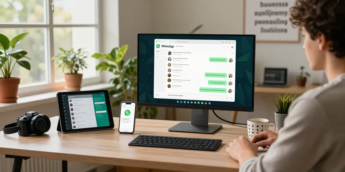 Engaging WhatsApp網頁版 user in a vibrant tech workspace, showcasing seamless communication.
