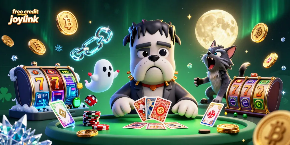 Play free credit no deposit joylink with a captivating illustration of a Frankenstein bulldog and ghostly elements.