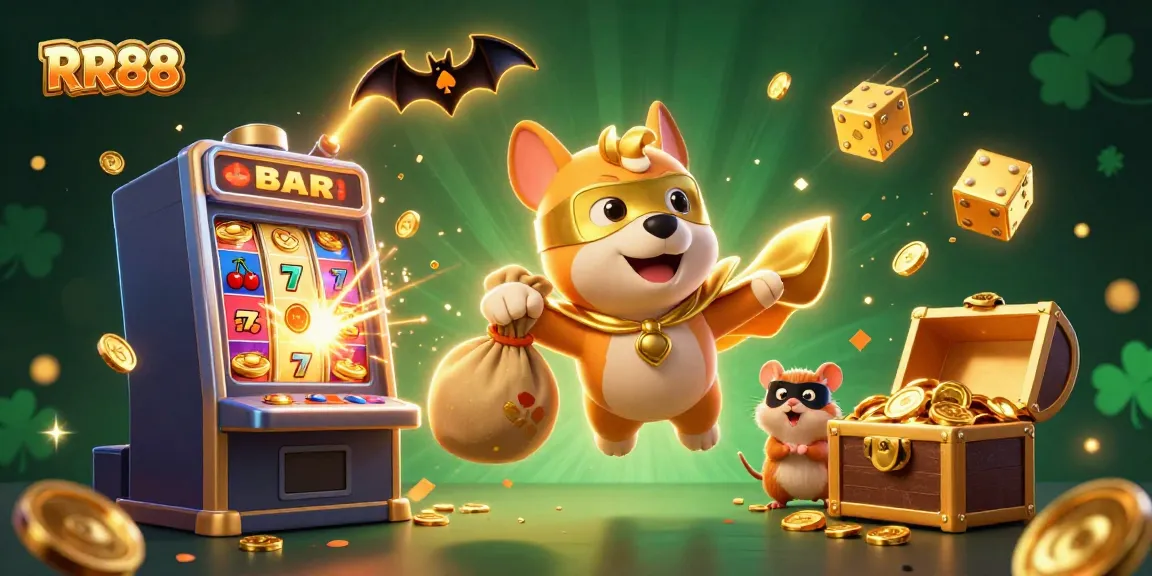 Experience the thrill of RR88 with a superhero dog and hamster surpassing casino jackpots.