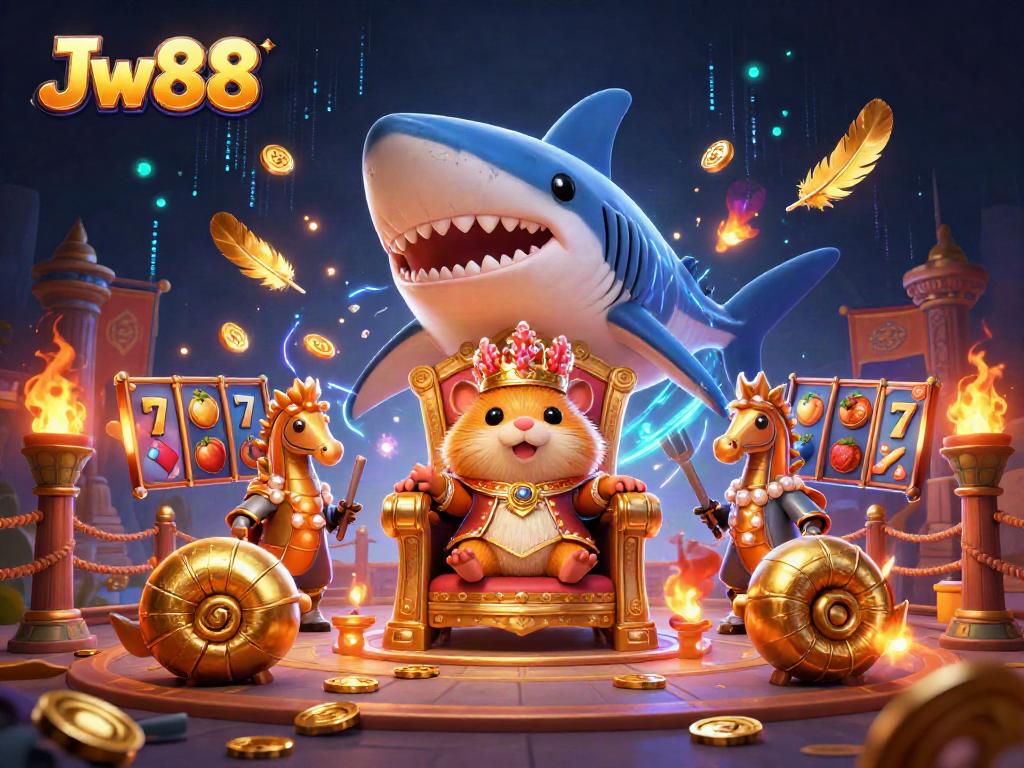 Join the thrilling world of Jw88 casino games with a golden hamster king in action!