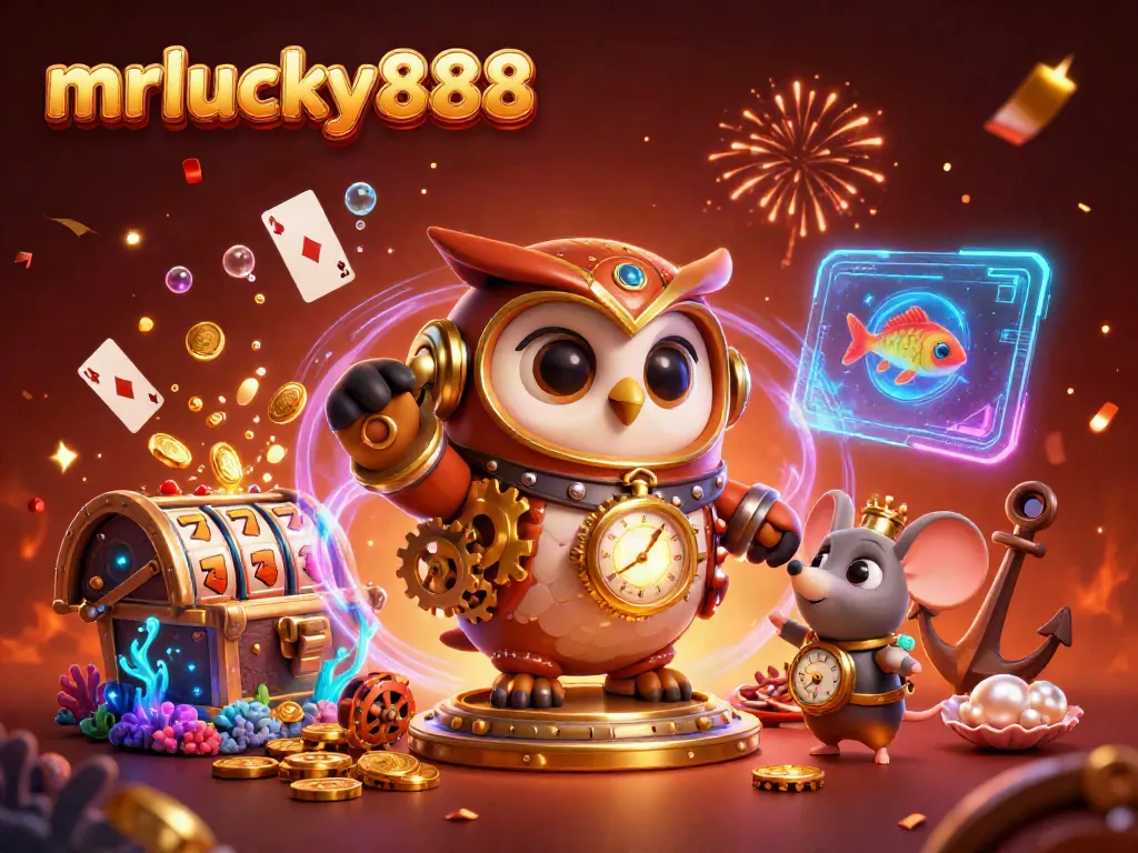 Experience the excitement at mrlucky888 with vibrant casino elements and engaging characters.