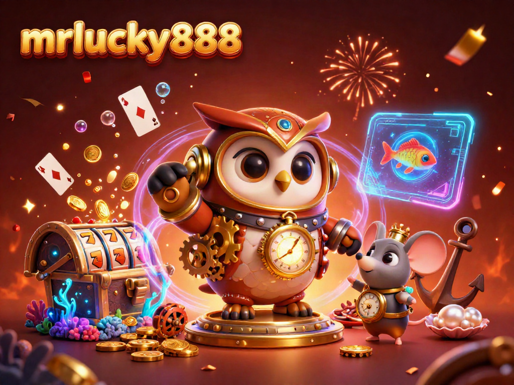 Experience the excitement at mrlucky888 with vibrant casino elements and engaging characters.