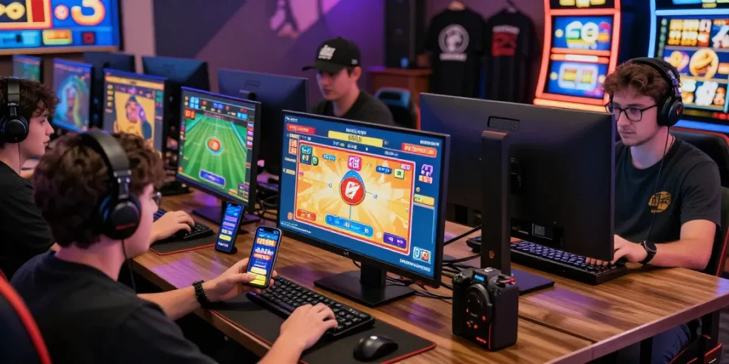 Engaging scene of players enjoying XX88 online gaming platform with vibrant graphics and user interaction.