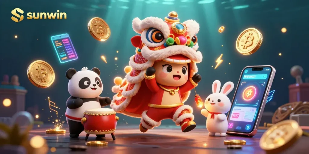Join the game excitement with sunwin as the lion dance celebrates winning moments in this vibrant scene.